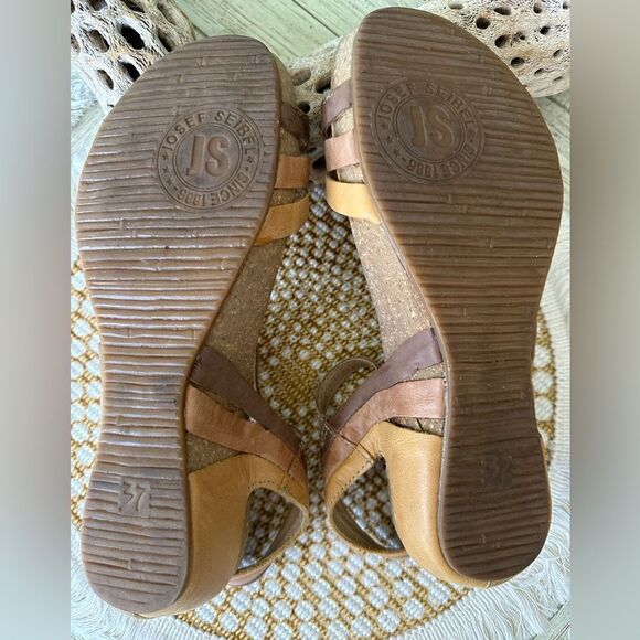 Josef Seibel Leather Ankle Wedge Multi Strap Brown Size 37 6.5 - Picture 7 of 8
